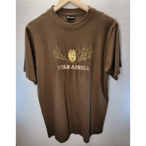 VTG 90s Airborne T-shirt Wild Africa Embroidered Lion Cotton Mens L Wildlife